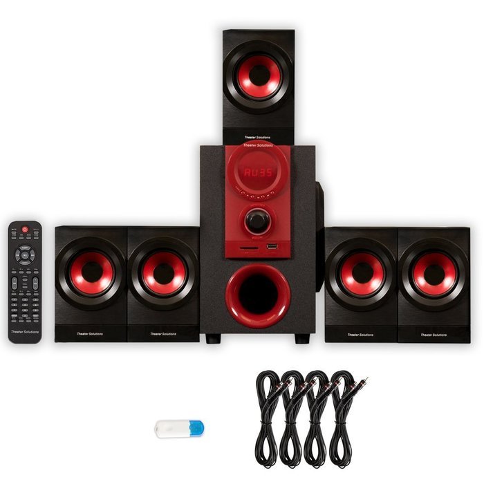 Theater Solutions TS521 Home 5.1 Speaker System with USB Bluetooth and 4 Extension Cables