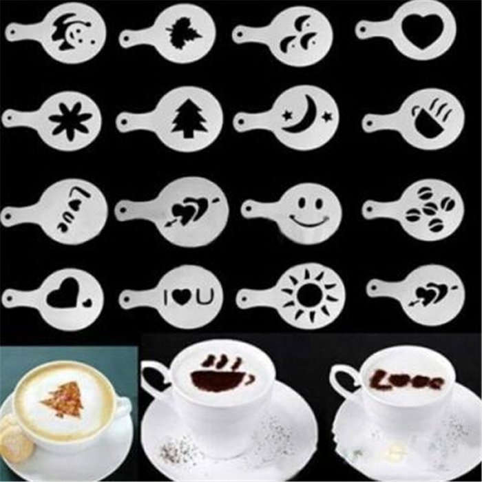 HENGSONG Coffee Machine Barista Stencils Template Strew Spray Print 16-piece