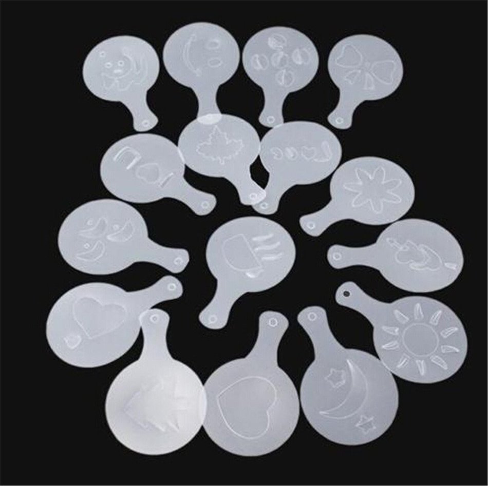 HENGSONG Coffee Machine Barista Stencils Template Strew Spray Print 16-piece N3