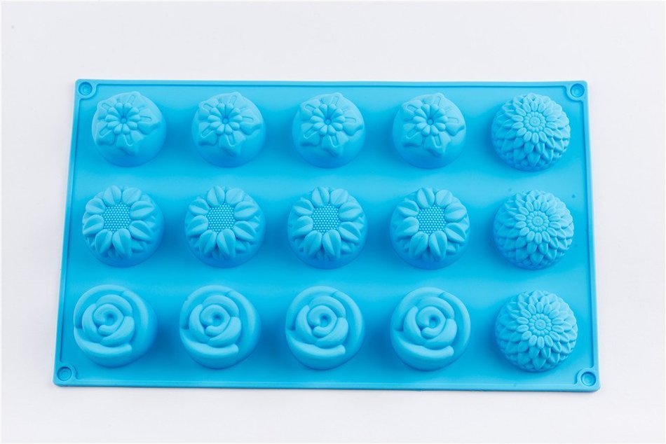 15 Cavity Mini Flower Silicone Handmade DIY Cake Chocolate Pudding Ice Mold Bauhinia Rose Sunflower Chrysanthemum