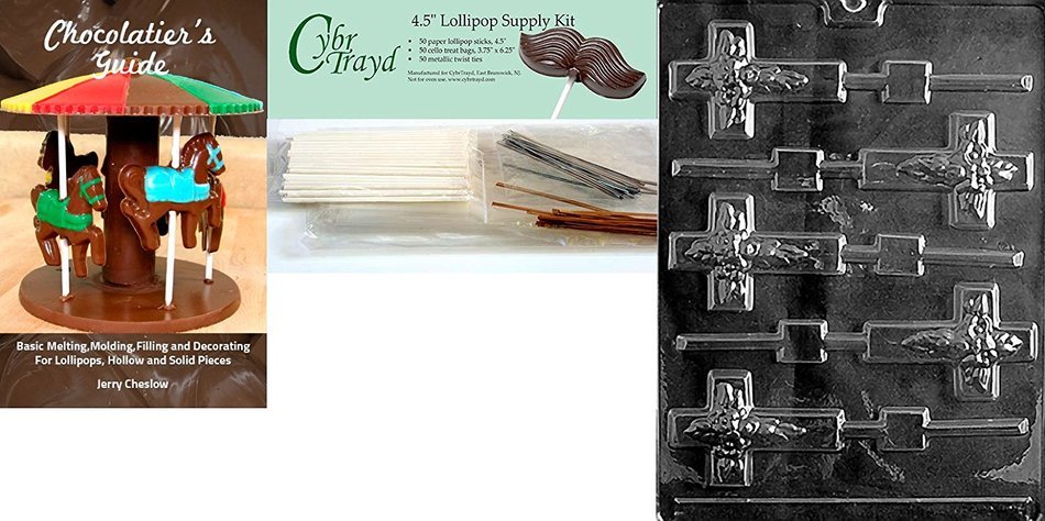 Cybrtrayd R023 Cross Lolly Chocolate Candy Mold with Exclusive Cybrtrayd Copyrighted Chocolate Molding Instructions...