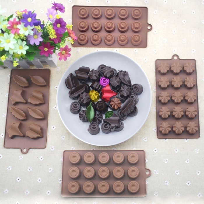 Silicone Chocolate Molds,Silivo 4 Pack 43-Cavity Molds-Leaf Round Plum Blossom Shape for Making Chocolate Chunks... N2