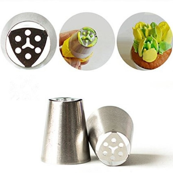 19pcs/set Russian Piping Tips:7 Russian Tips +1 Tri-color Coupler +1 Reusable Silicone bag +10 Disposable Pastry... N2