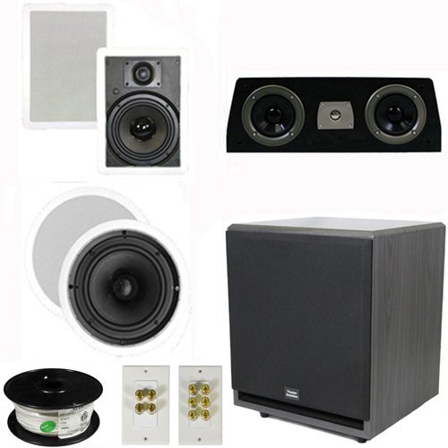 Theater Solutions 5.1 Home Theater 8" and 6.5" Speaker Set with Center, 12" Powered Sub and More TS6W8CC51SET7
