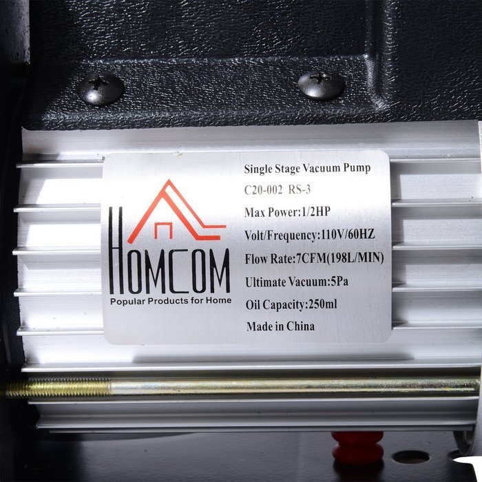 HomCom Single Stage 7 CFM Rotary Vane Vacuum Pump - Black/Silver N4