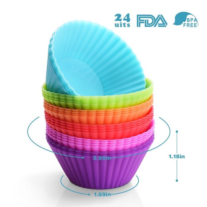OMorc Baking Cups,24-PCS Silicone Baking Cups, Cupcake Liners, Muffin Cups Liners Molds, Reusable and Non-Stick...
