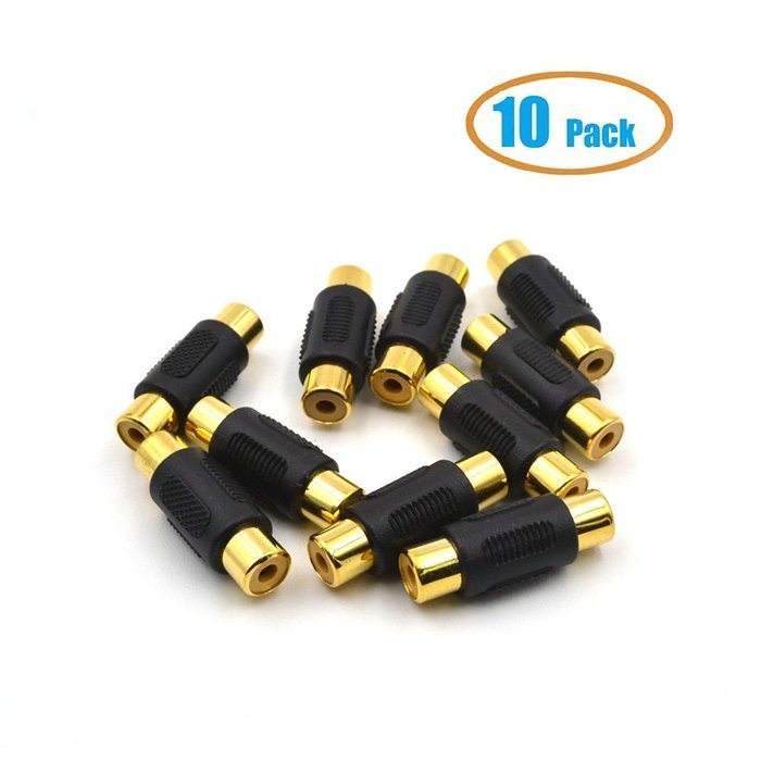Electop 10 Pack Audio Video RCA Female to Female Coupler Adapter Gold N2