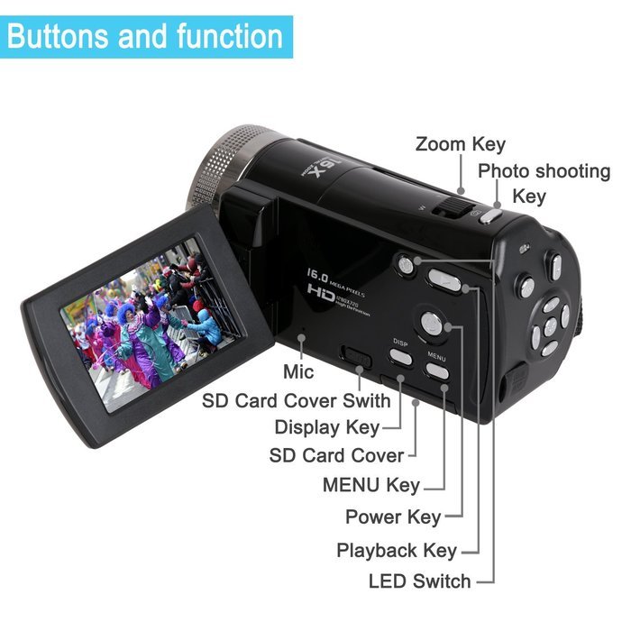 Camera Camcorders, Besteker Portable Digital Video Camcorder HD Max. 16.0 Megapixels 1280*720P DV 2.7 Inches TFT... N12