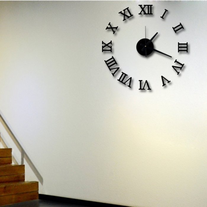 MuLuo DIY Acrylic mirror wall clock 3D Roman numerals design&Home Decor stickers wall Watches black N5