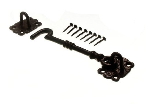 Cabin Hook And Eye 150Mm 6 Inch Black Antique With Screws by ONESTOPDIY