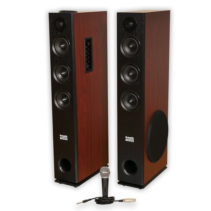 Acoustic Audio TSi550 Bluetooth Powered Floorstanding Tower Home Multimedia Speaker Pair and Mic TSi550M1
