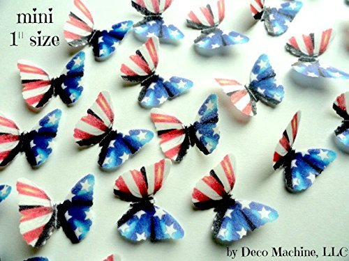 24 Red White & Blue American Flag Print Mini Decorative Wafer Paper Butterflies&copy; 1" Pre Cut Cake Decorations Fourth... N2