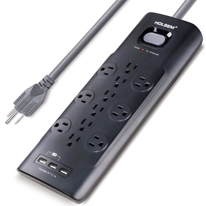 HOLSEM 5 Outlets Surge Protector Power Strip with 2 USB Charging Ports (5V/2.1A) and 4' Heavy Duty Extension Cord...