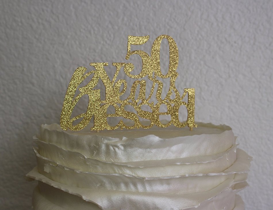 All About Details Gold 50-Years-Blessed Cake Topper