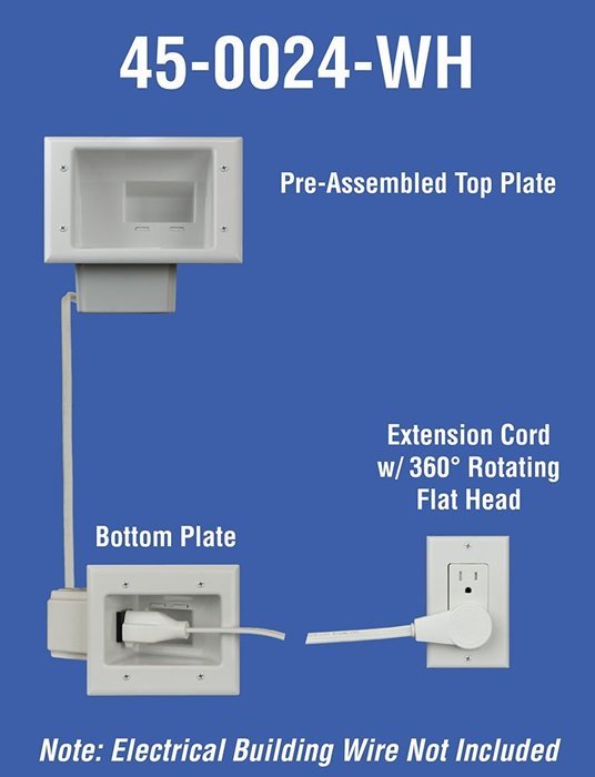 DataComm Electronics 45-0024-WH Recessed Pro-Power Kit with Duplex Receptacle and Straight Blade Inlet N8