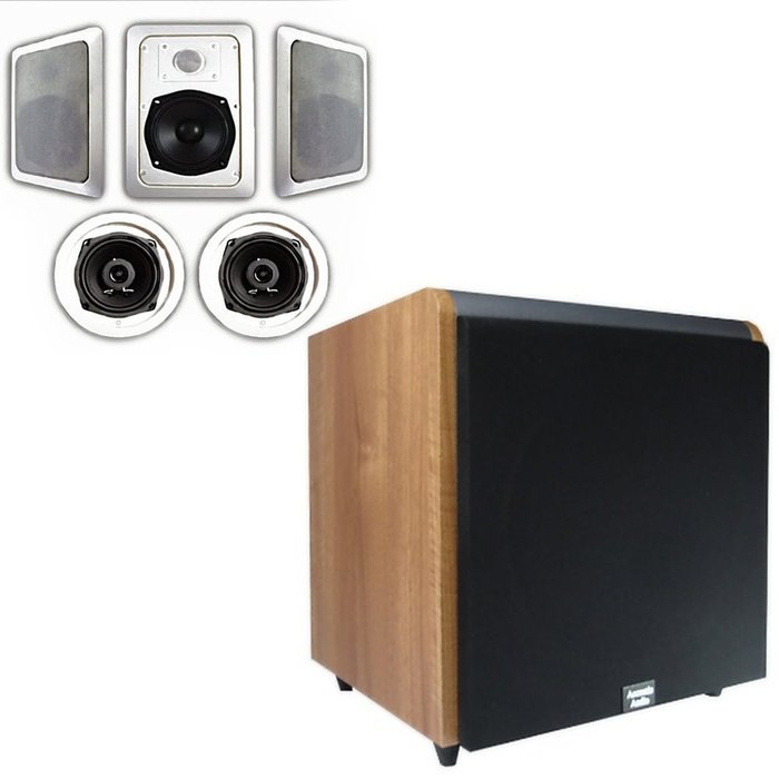 Acoustic Audio HT-55 In-Wall/Ceiling 5.1 Home Theater Speakers and 15" Powered Sub HT-55-HD15M