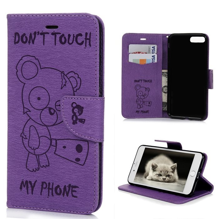 iPhone 7 Plus Case (5.5 inch) - Wallet Flip Stand Case Embossed Cute Bear PU Leather Case Shockproof TPU Inner... N33
