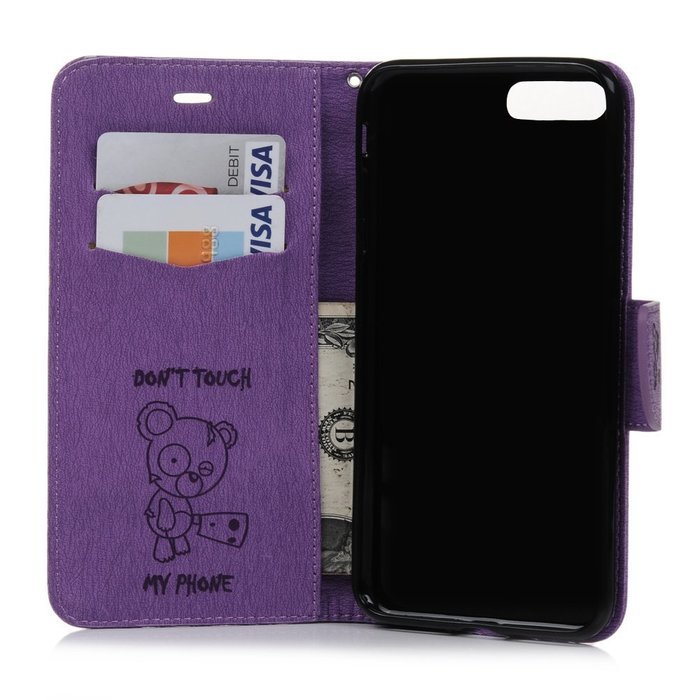 iPhone 7 Plus Case (5.5 inch) - Wallet Flip Stand Case Embossed Cute Bear PU Leather Case Shockproof TPU Inner... N36