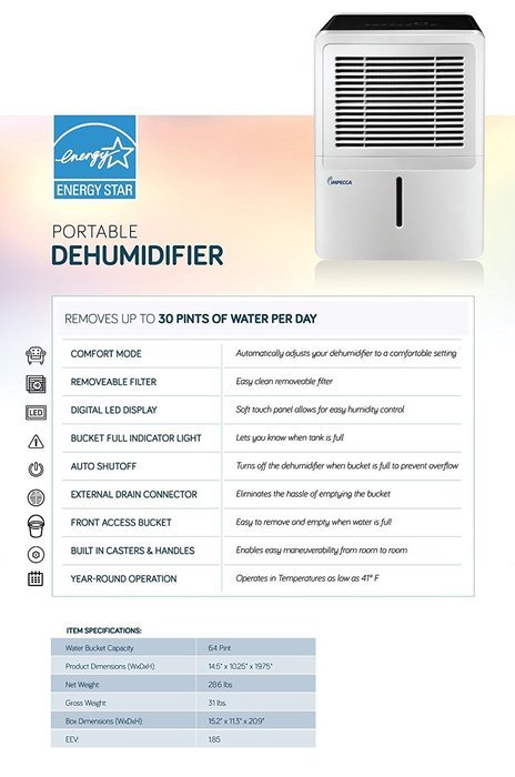 Impecca IDM52-SP 50 pint Portable Dehumidifier with Pump N4