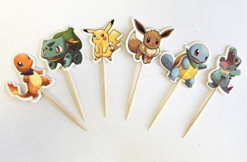 Set of 24 Pokemon inspired Cupcake Toppers food picks double sided by Kate & Jake N2