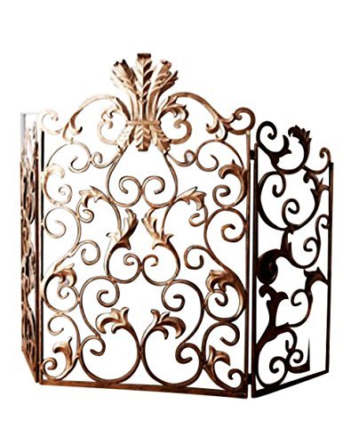 Ornate Gold Acanthus Scroll Iron Fireplace Screen N2