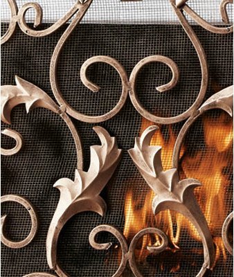 Ornate Gold Acanthus Scroll Iron Fireplace Screen N3