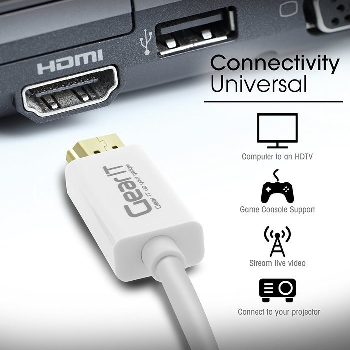 GearIT Mini DisplayPort (Thunderbolt Port Compatible) to HDMI HDTV Cable Gold Plated - 6ft White N5