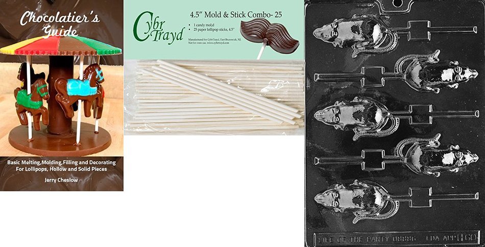 Cybrtrayd 'Rat Lolly' Halloween Chocolate Candy Mold with 25 4.5-Inch Lollipop Sticks and Chocolatier's Guide