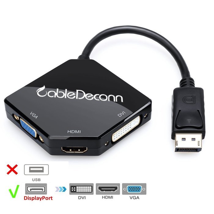 CableDeconn Multi-Function Big DisplayPort DP2 To HDMI VGA DVI Cable Converter Adapter N5