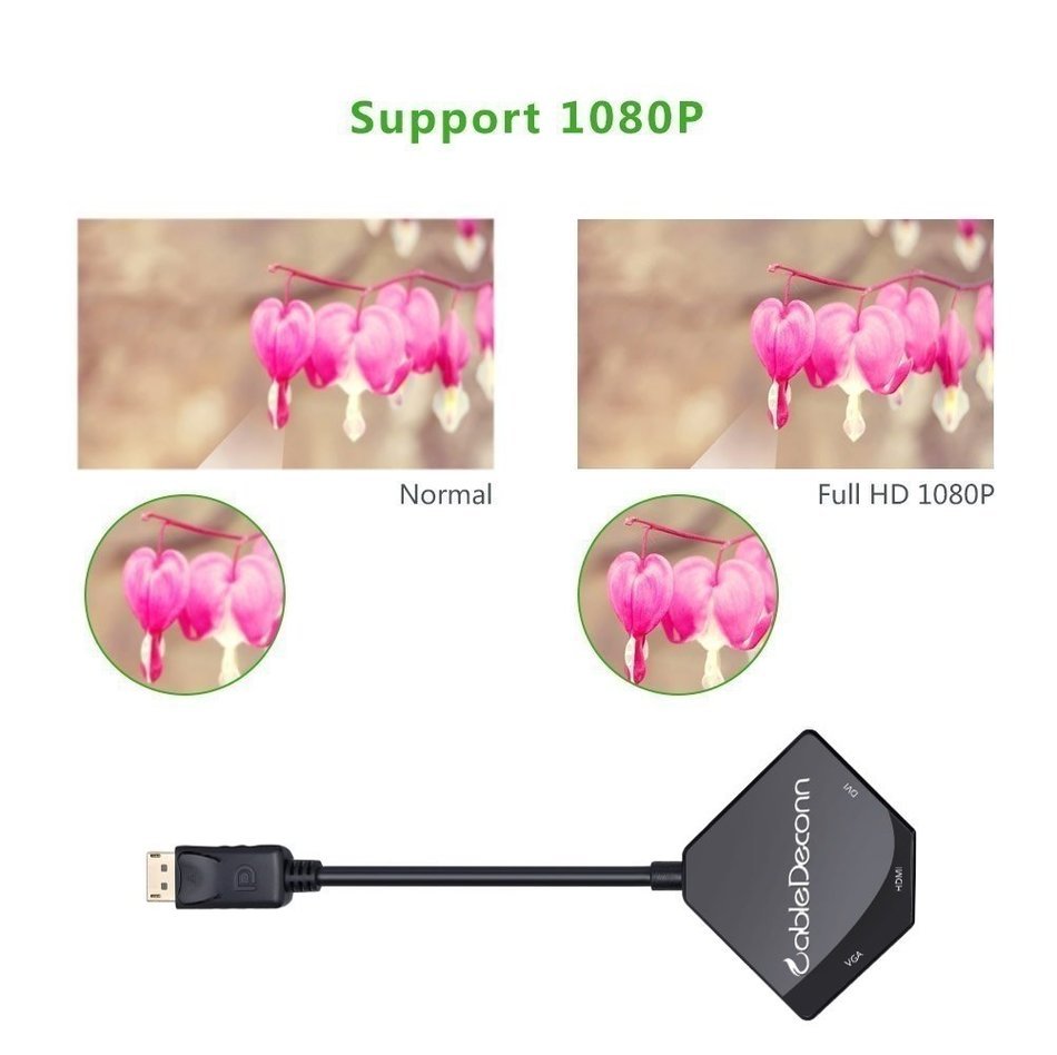 CableDeconn MultiFunction Big DisplayPort DP2 To HDMI VGA DVI Cable