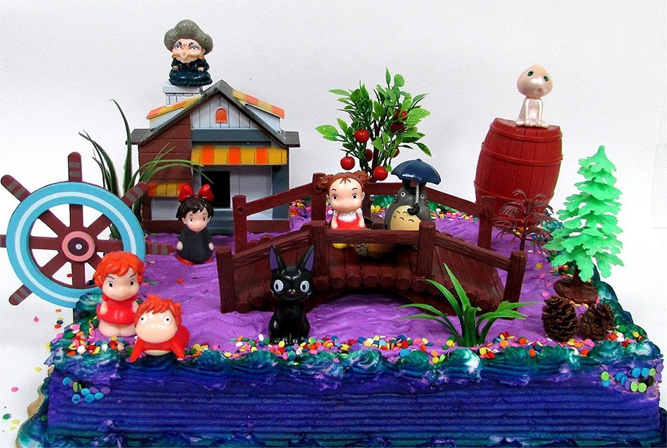 15 Piece ANIME Studio Ghibli Themed Birthday Cake Topper Set Featuring Ponyo, Yubaba, Jiji, Kodoma and Decorative...