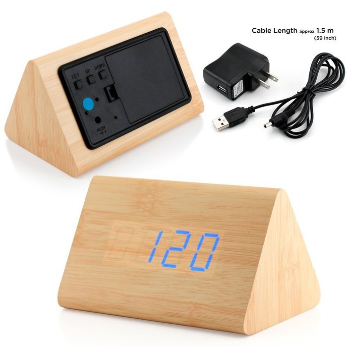GEARONIC TM Modern Triangle Wood LED Wooden Alarm Digital Desk Clock Thermometer Classical Timer Calendar Updated... N9