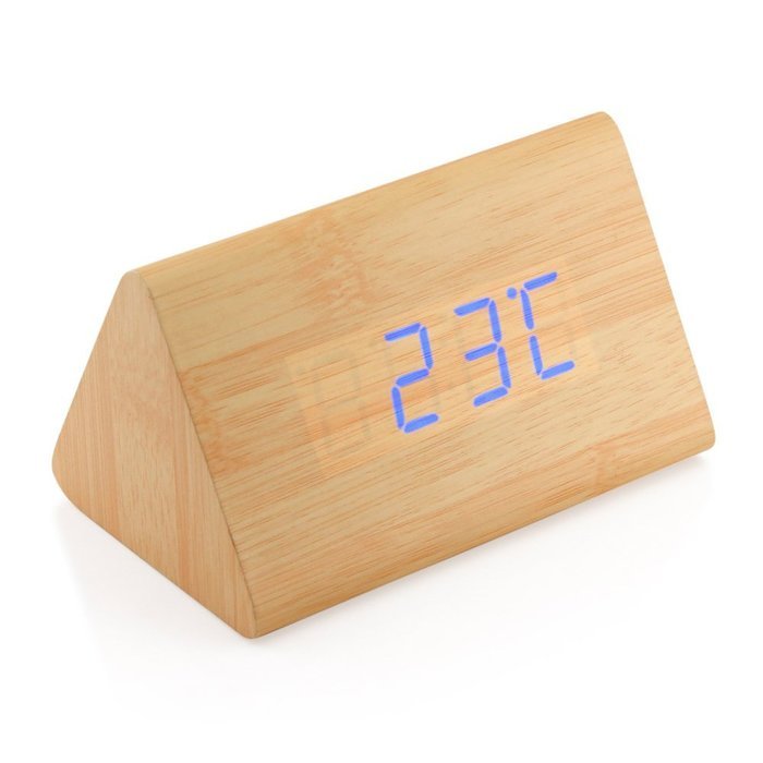 GEARONIC TM Modern Triangle Wood LED Wooden Alarm Digital Desk Clock Thermometer Classical Timer Calendar Updated... N10