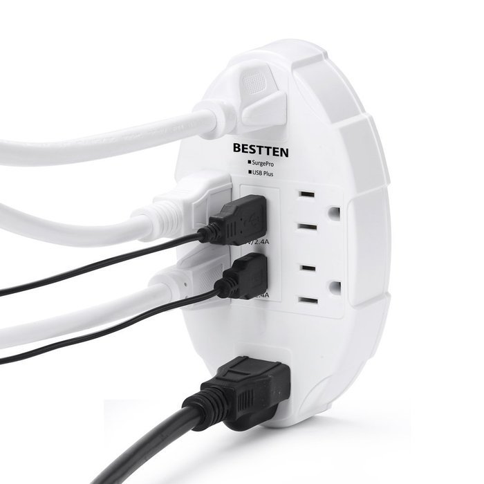 Bestten 6 Outlet Socket Wall Mount Surge Protector with Dual USB 3.1A Port Wall Charger N9