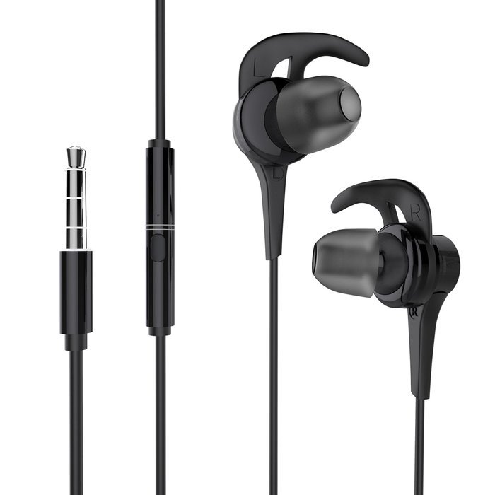 Vomach Earhook Headphones In Ear Earbuds for Running Wired Earphones with Mic Cable Clip Included Black N3