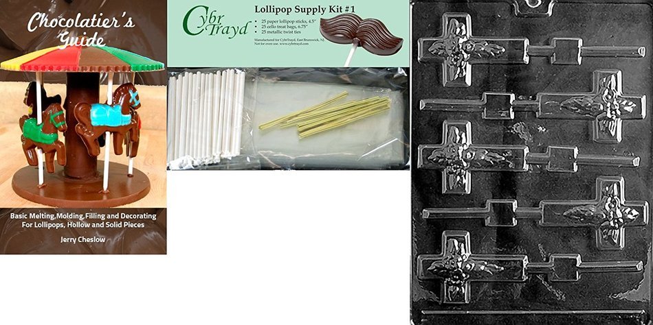 Cybrtrayd R023 Cross Lolly Chocolate Candy Mold with Exclusive Cybrtrayd Copyrighted Chocolate Molding Instructions... N4
