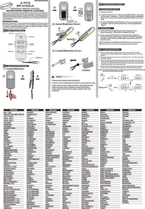 Gmatrix A-TV10 Large Button Universal Waterproof Remote Control Vizio LG Sharp