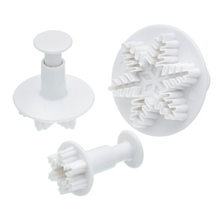 Generic 3Pcs/Set Snowflake Sugarcraft Fondant Gum Paste Cakes Cookie Decorating Cutter Plunger Mold(White)
