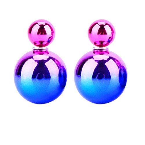 Obula(TM) Womens Jewelry Mix Colors Double Sides Pearl Beads Ball Ear Studs Earrings 1PAIR