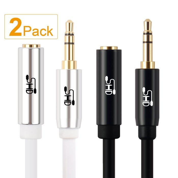 Super HD 3.5mm Aux Stereo Audio Extension Cable Slim Male to Female Type 24K Gold Plated Step Down Design Metal... N6
