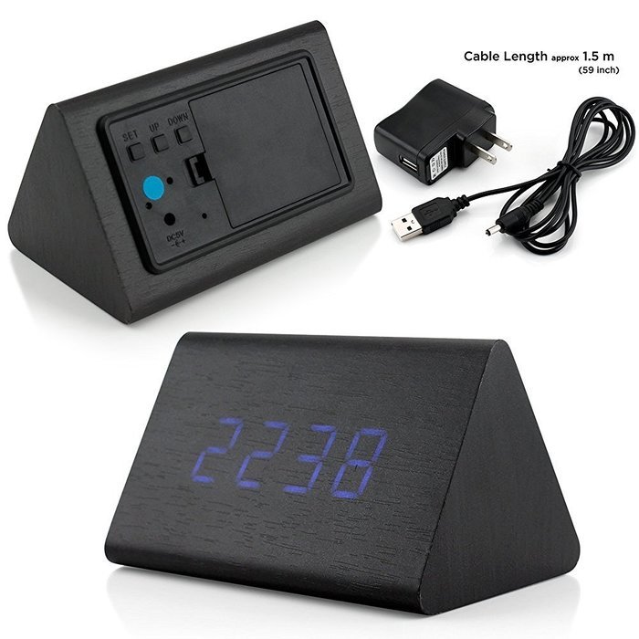 GEARONIC TM Modern Triangle Wood LED Wooden Alarm Digital Desk Clock Thermometer Classical Timer Calendar Updated... N12