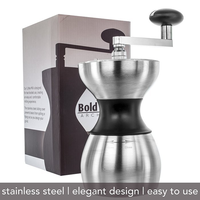 Manual Coffee Grinder - Premium Heavy Duty for Precision Grind - Brushed Stainless Steel - Hand Crank Conical...