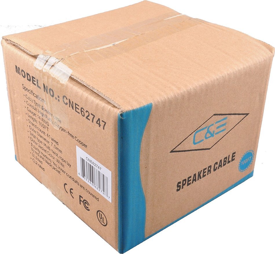 C&E 250 Feet 14AWG CL2 Rated 2-Conductor Loud Speaker Cable (For In-Wall Installation) N27