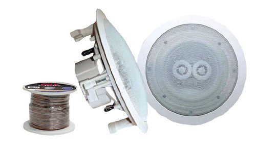 PyleHome - Pair of 5.25'' In-Ceiling (Dual Channel) Weather Proof Speakers + 100 ft. Spool Speaker Wire by Pyle