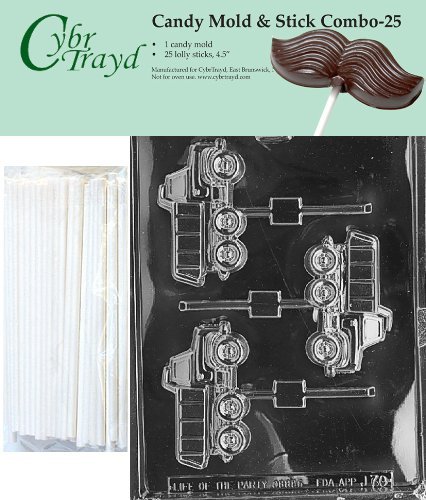 Cybrtrayd 45St25-J070 Dump Truck Lolly Chocolate Candy Mold with 25 Cybrtrayd 4.5" Lollipop Sticks