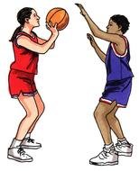 girls play basketball as a graphic illustration