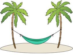 green hammock between palm trees, drawing