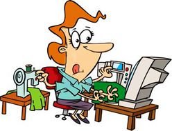 Cartoon person with the computer clipart