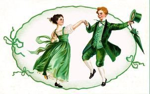 vintage image of a dancing couple in green costumes