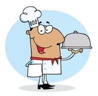 Cartoon colorful cook with the dish clipart